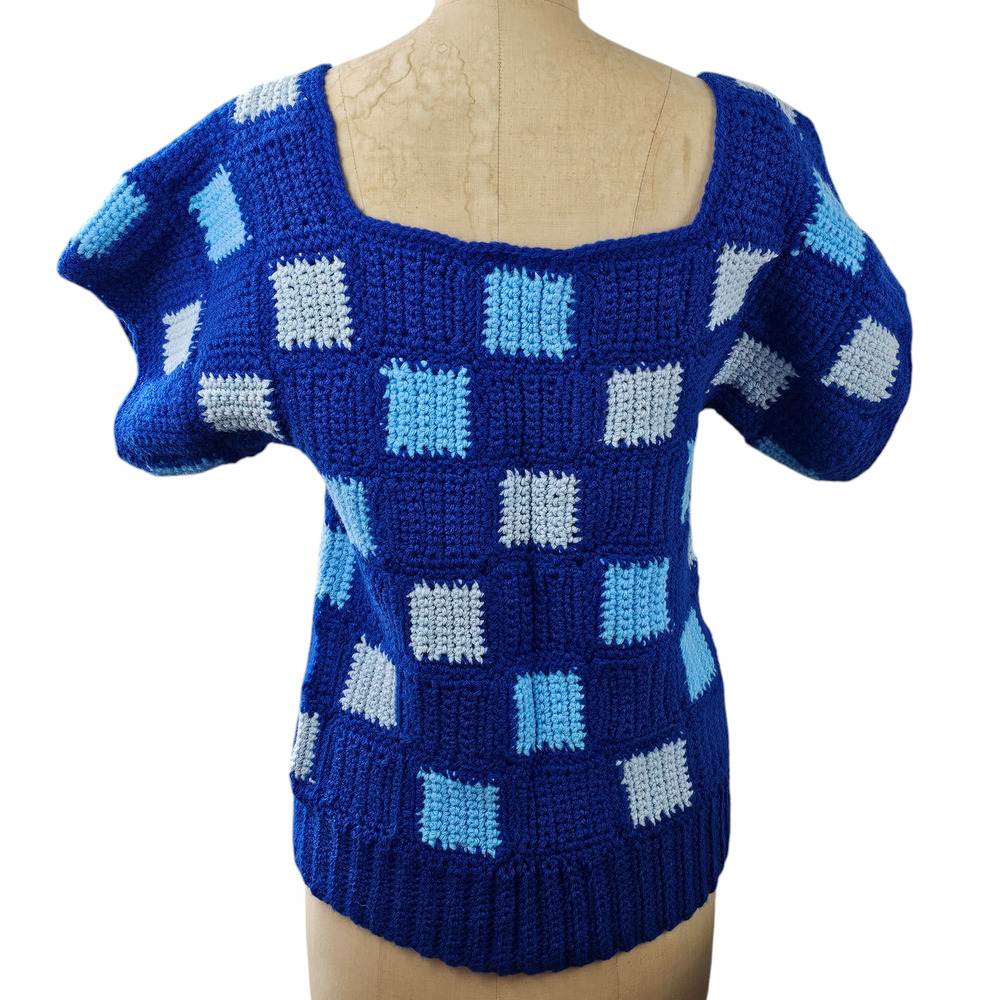 VTG handmade blue color block sweater grandma boho retro granny